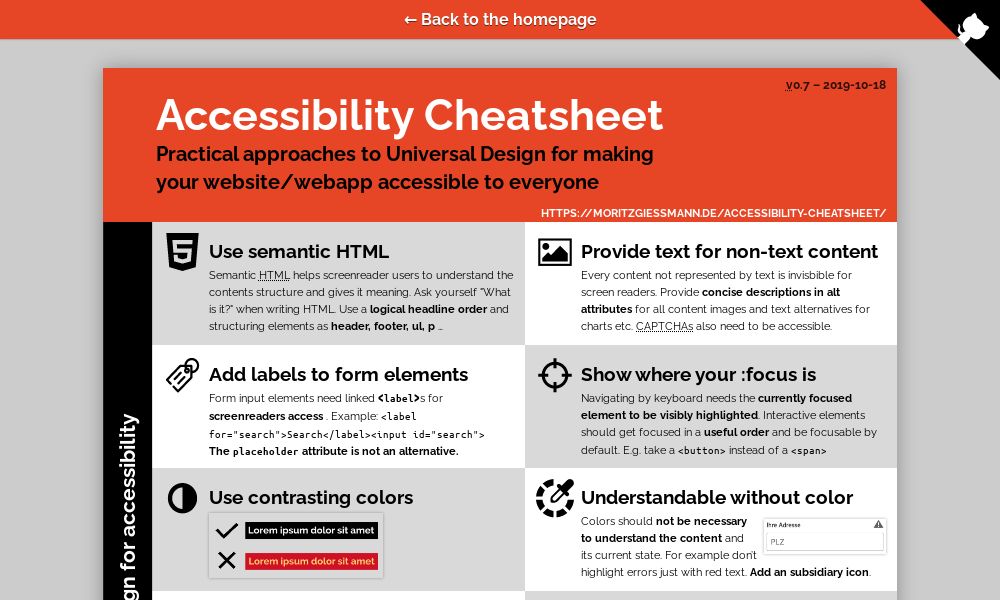 Screenshot of Accessibility Cheatsheet