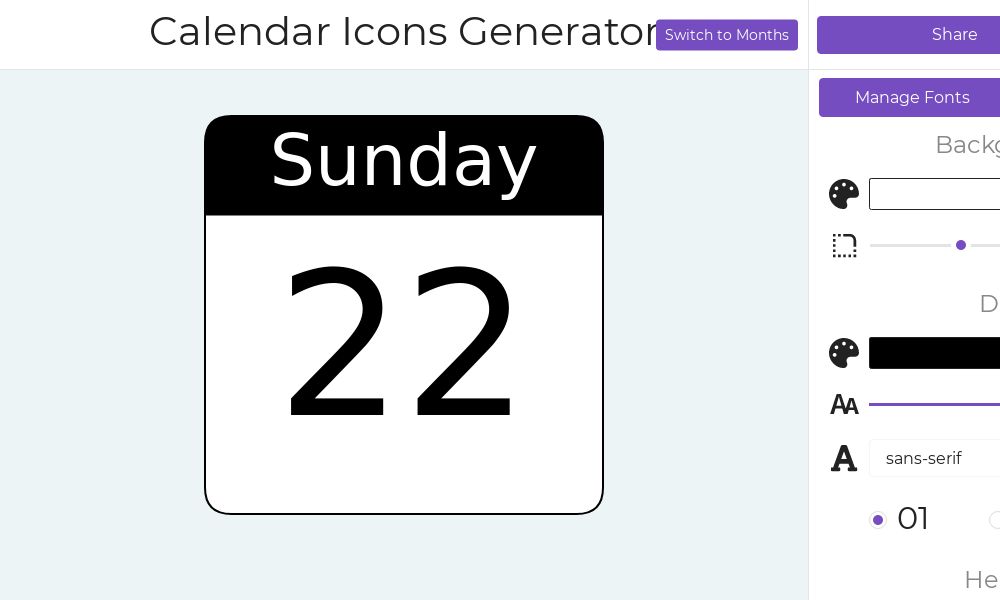 Screenshot of Calendar Icons Generator