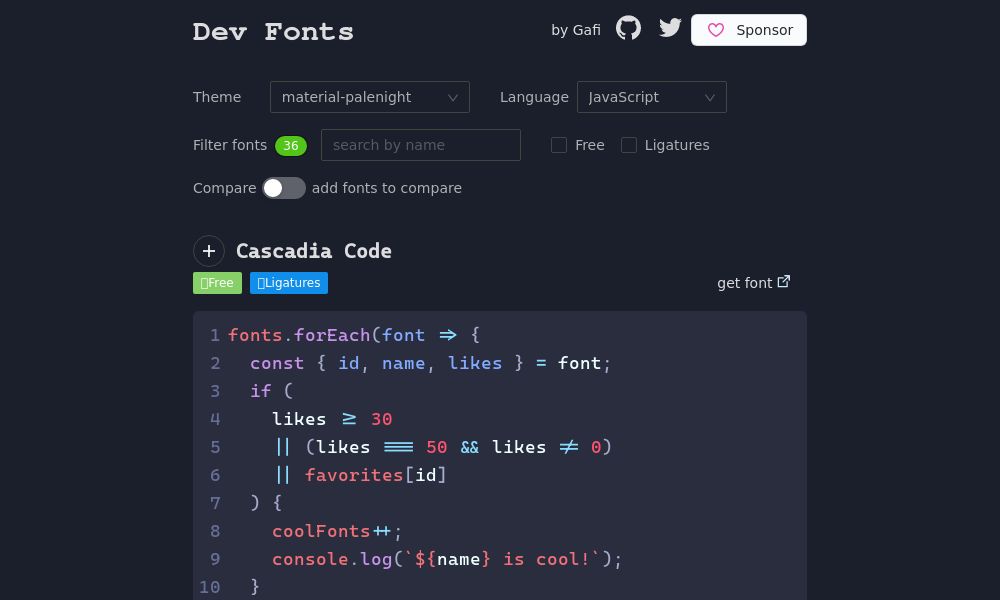Screenshot of Dev Fonts