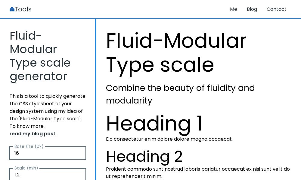 Screenshot of Fluid-Modular Type-scale Generator (CSS)