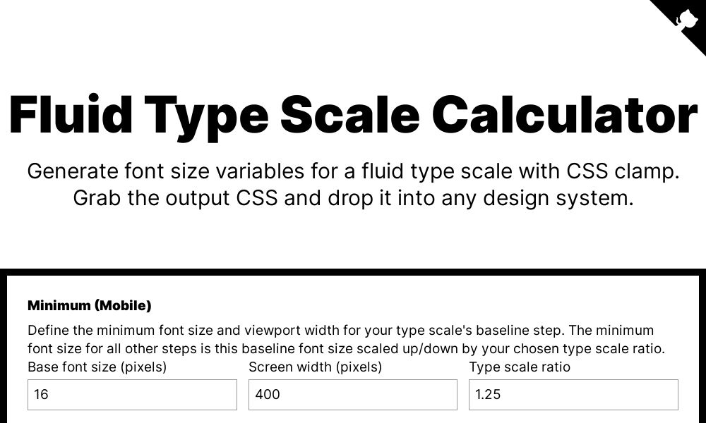 Screenshot of Fluid Type Scale Calculator