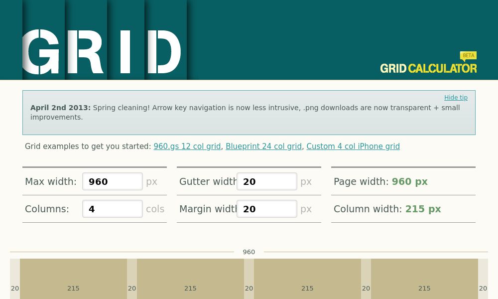 Screenshot of Grid Calculator