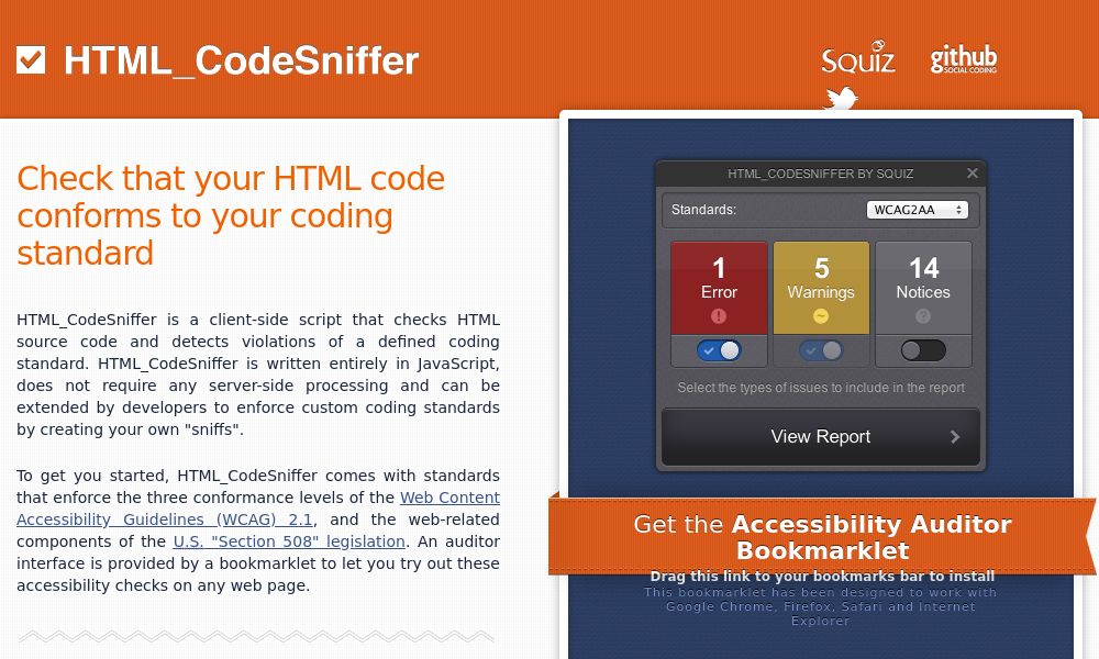 Screenshot of HTML CodeSniffer