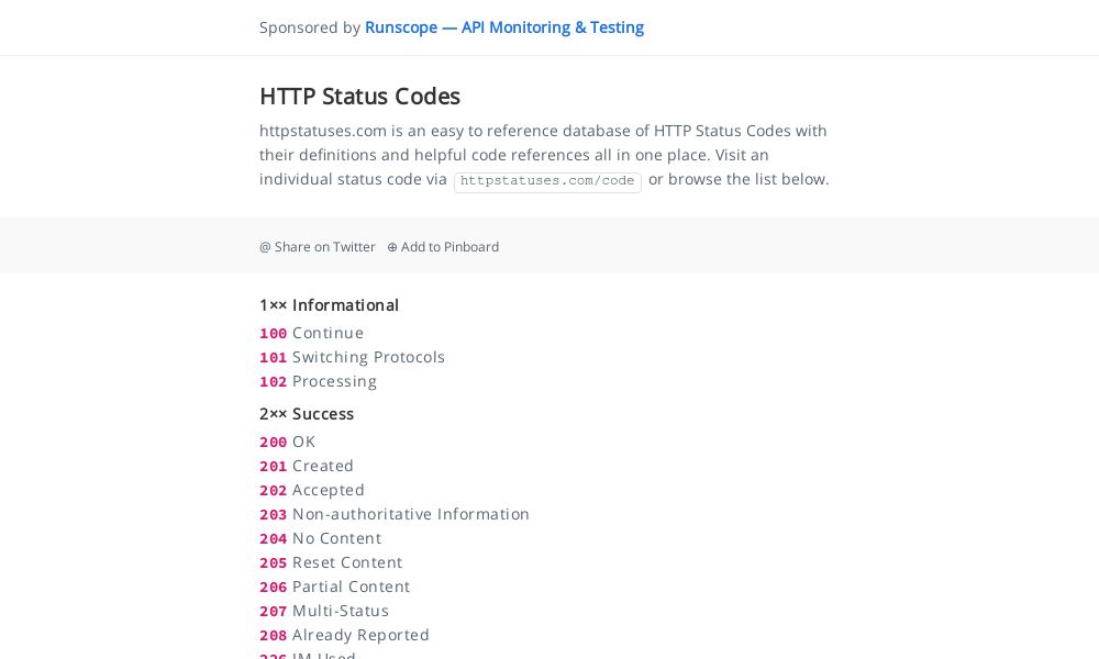 Screenshot of HTTP Status Codes