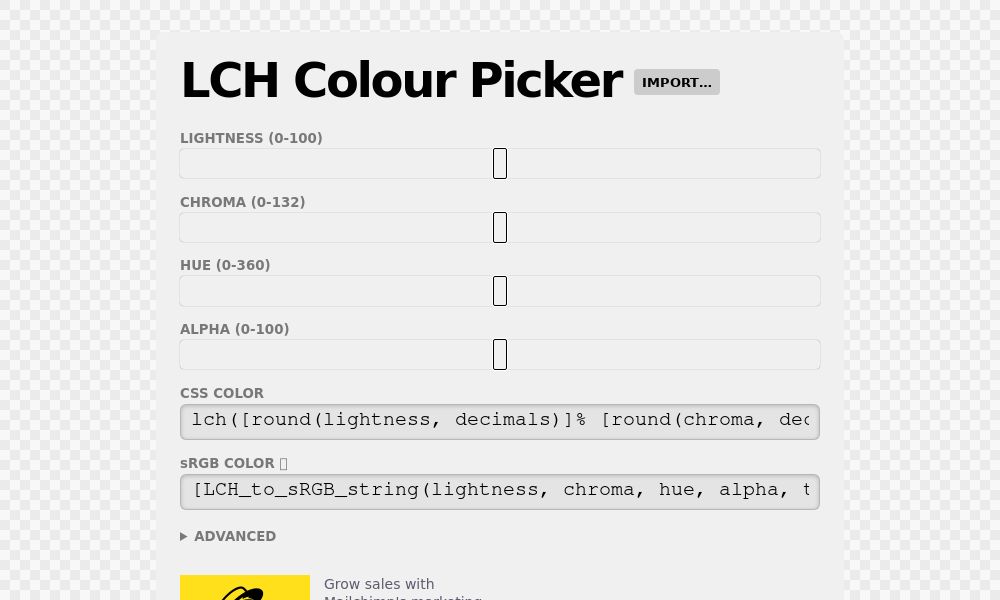 Screenshot of  LCH Colour Picker