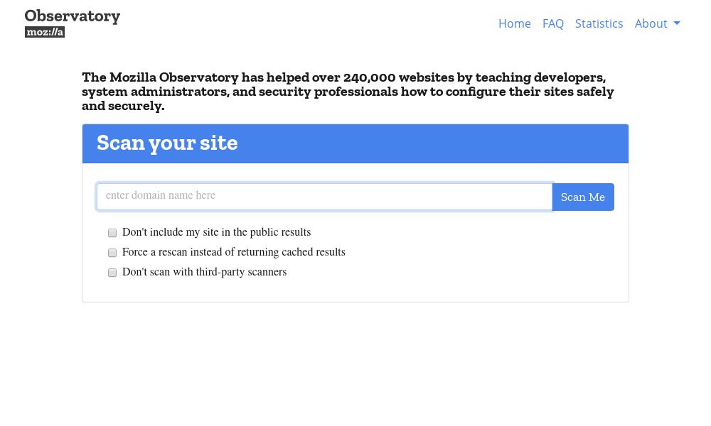 Screenshot of Mozilla Observatory