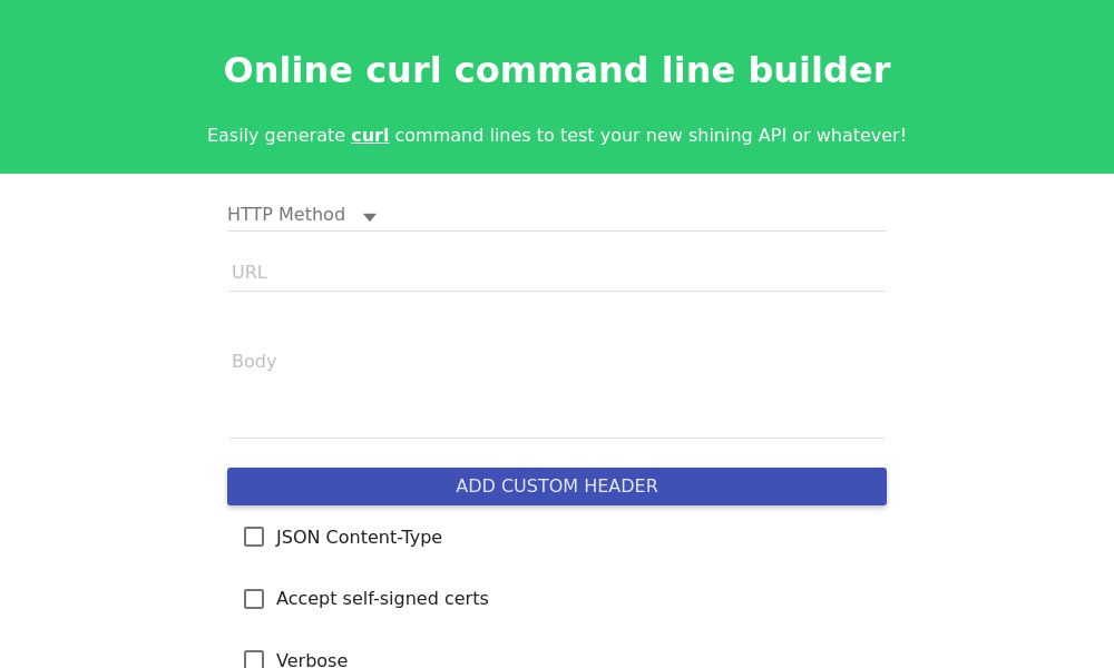 Screenshot of Online Curl Command Line Builder