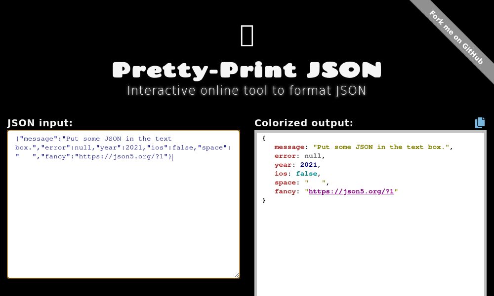 Screenshot of Pretty-Print JSON