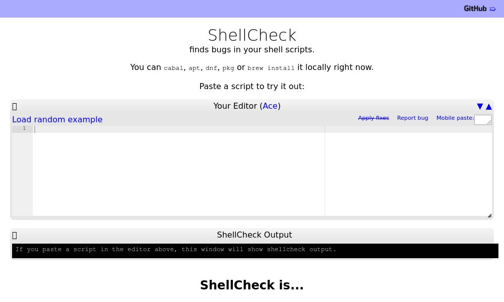Screenshot of ShellCheck