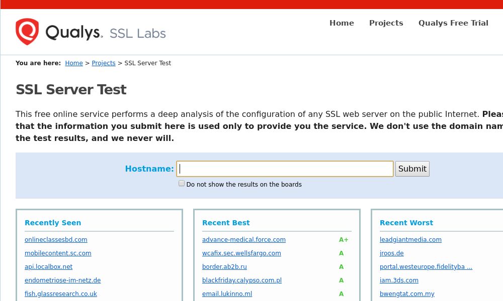 Screenshot of SSL Server Test